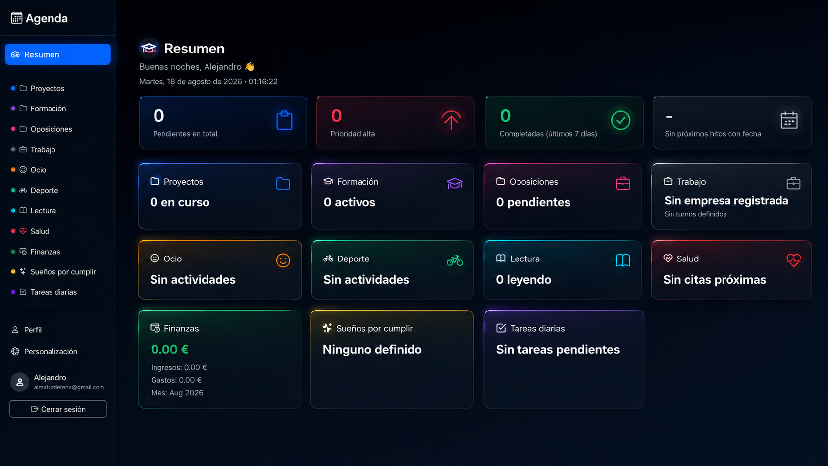 Captura de Agenda, app personal de gestión multiusuario