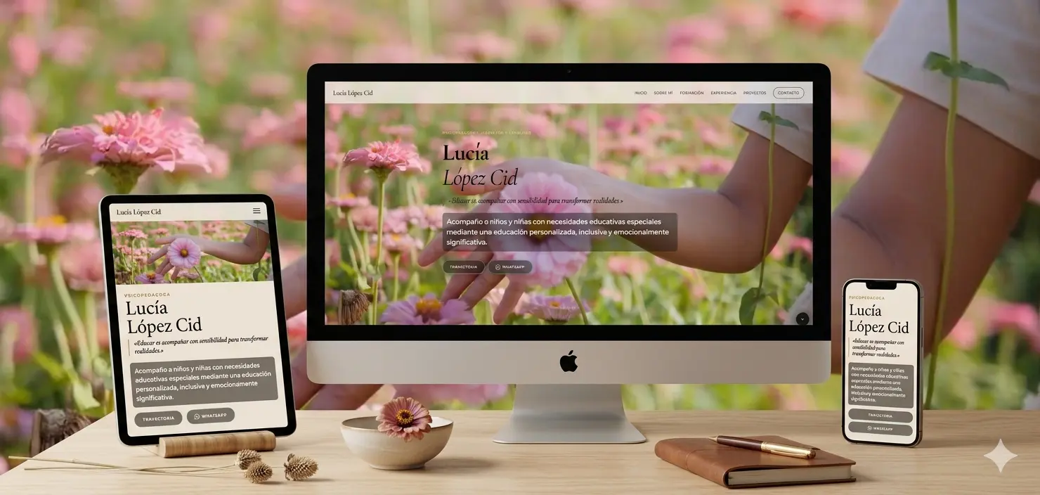 Vista del sitio web de Lucía López Cid, psicopedagoga